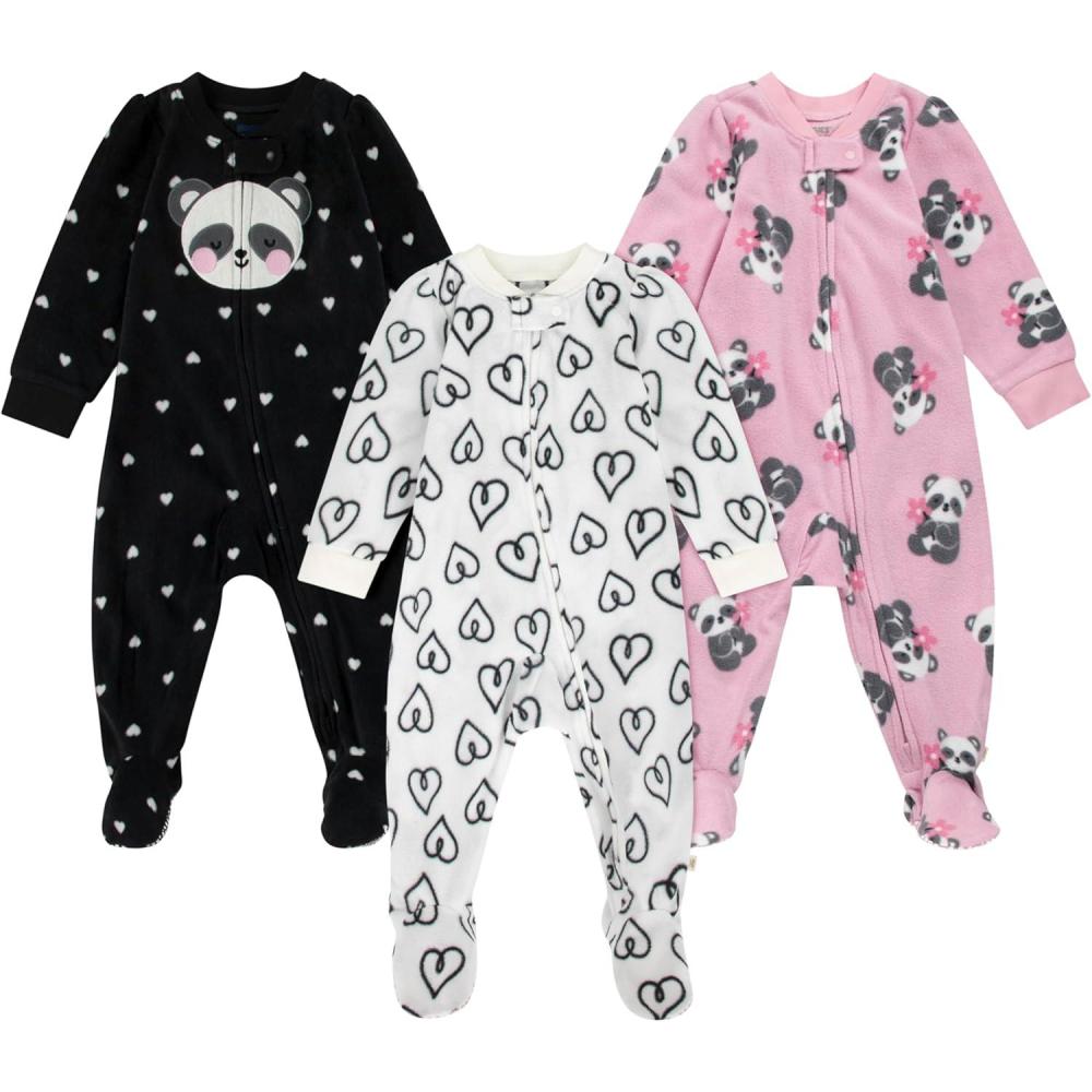 image:imageHUGGIES Baby 3pack Footed Fleece Coverall PajamasCameo PinkPandas