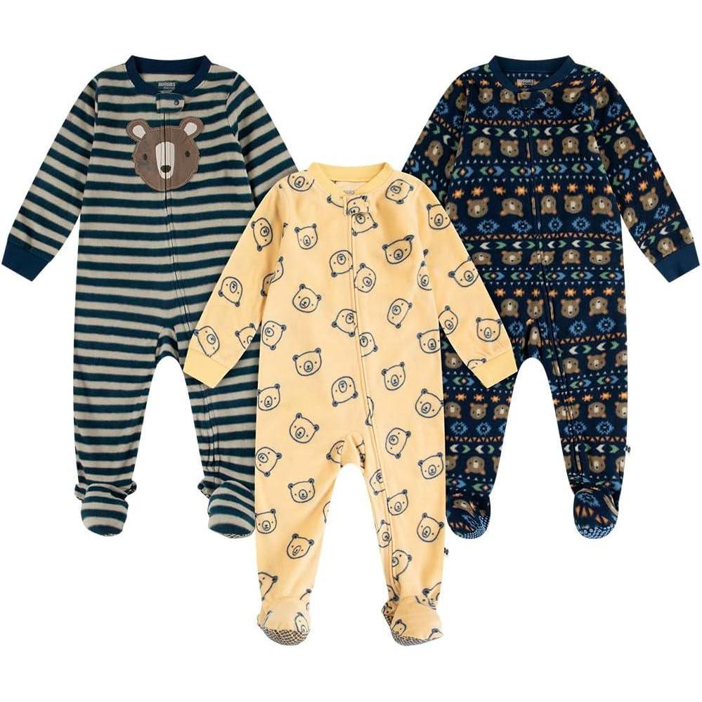 image:imageHUGGIES Baby 3pack Footed Fleece Coverall PajamasNew WheatBears