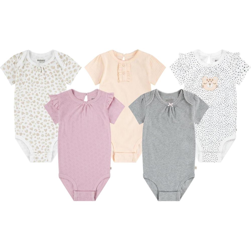 image:imageHUGGIES Baby 5pack Elevated BodysuitCameo PinkHeather