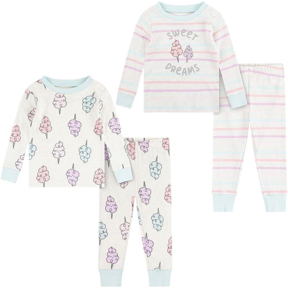 image:imageHUGGIES Baby Long Sleeve Pajama 4piece SetOatmeal HeatherCotton Candy