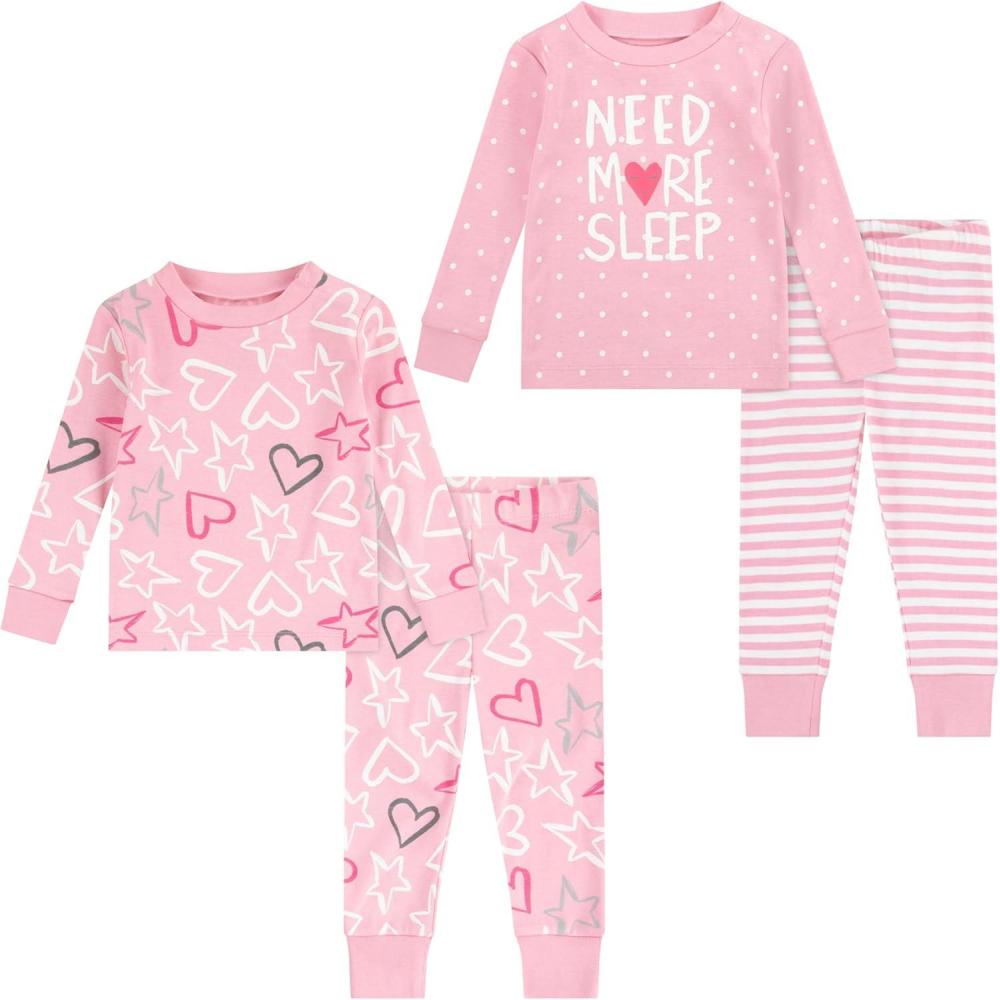 image:imageHUGGIES Baby Long Sleeve Pajama 4piece SetSea PinkStars