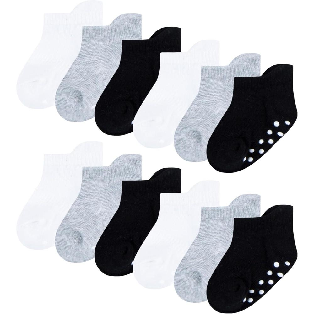 image:imageHuggies 12Pack Lightweight Ankle Gripper SocksWhiteGreyBlack