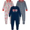HUGGIES Baby 3-pack Footed Coverall Pajamas(Mid Grey Heather/Fire Trucks)