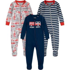 HUGGIES Baby 3-pack Footed Coverall Pajamas(Mid Grey Heather/Fire Trucks)