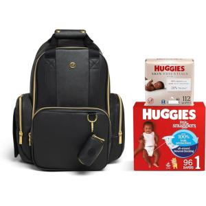 HUGGIES Unisex-adult Signature Hug Pack Diaper Backpack, Black Leather, One Size(Black/Bundle)